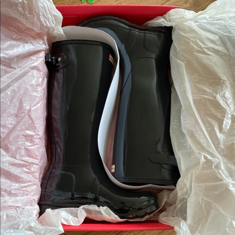 Hunter original tall rain boots in black gloss